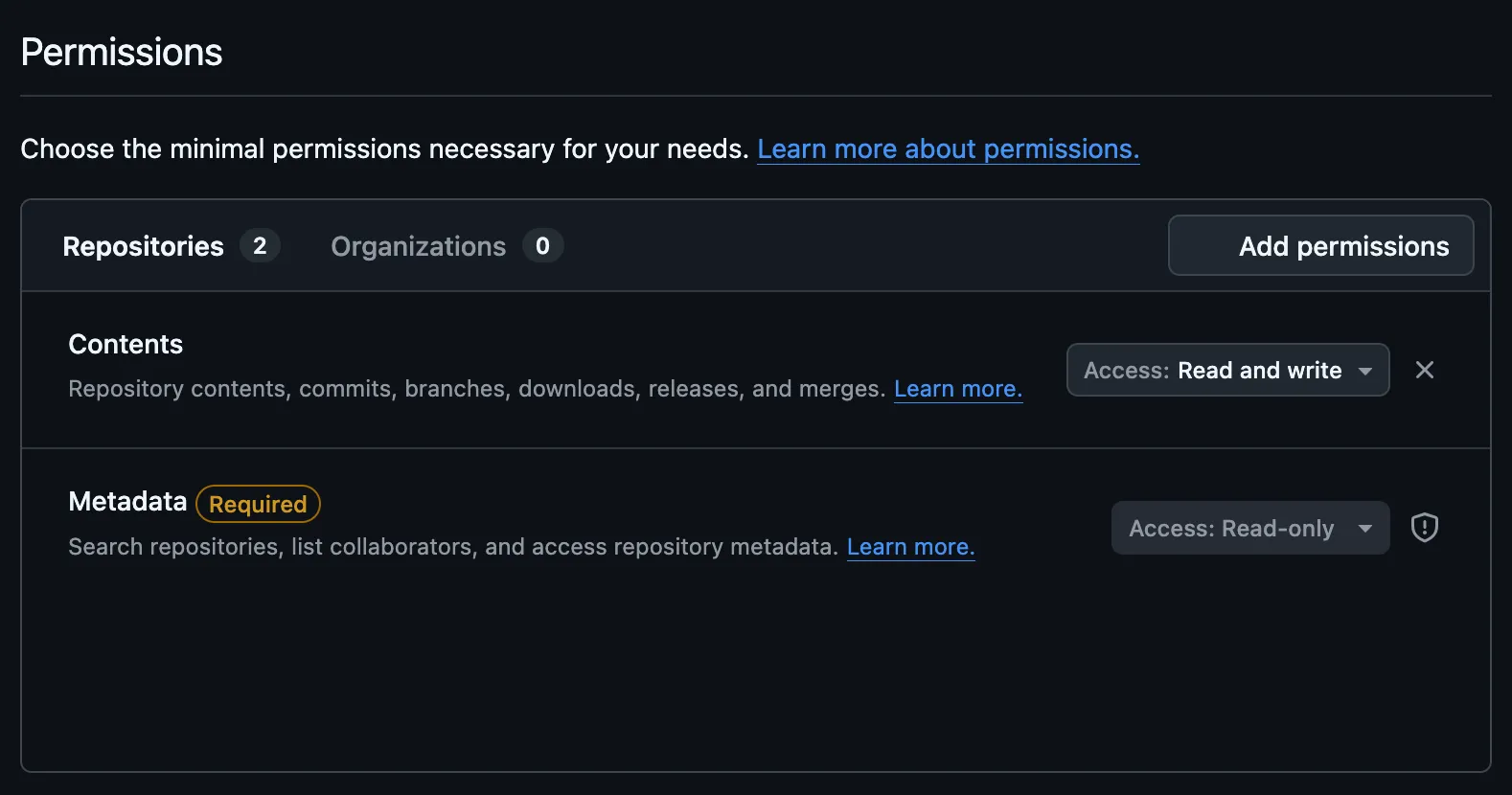 GitHub fine-grained token setup