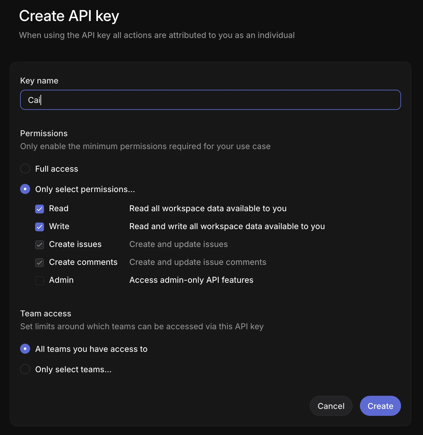 Linear API key setup